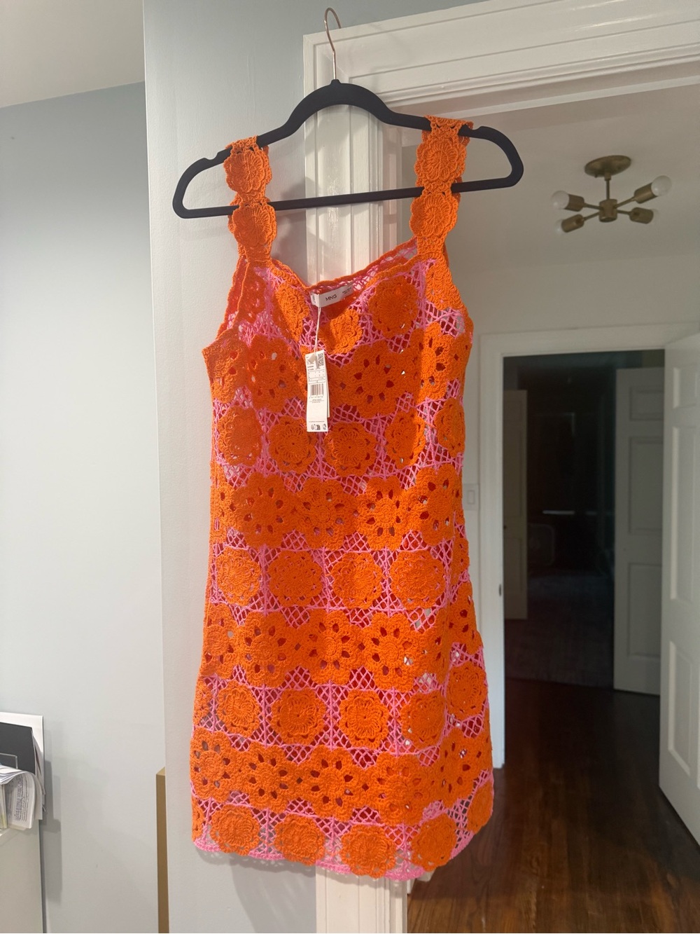 NWT Mango Crochet Floral Mini Dress - Orange and Pink coverup large